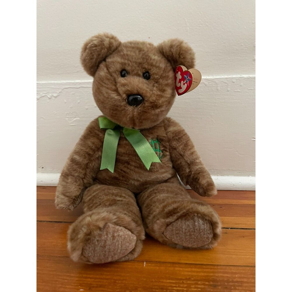 Vintage 2002 Ty Beanie Buddy "Billionaire" the Bear 14" Plush Green Dollar Sign